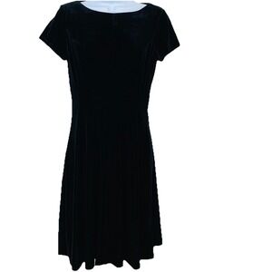 Chaps Black‎ Velvet Dress Fit Flare Knee Length Small Stretch Event Holiday Work